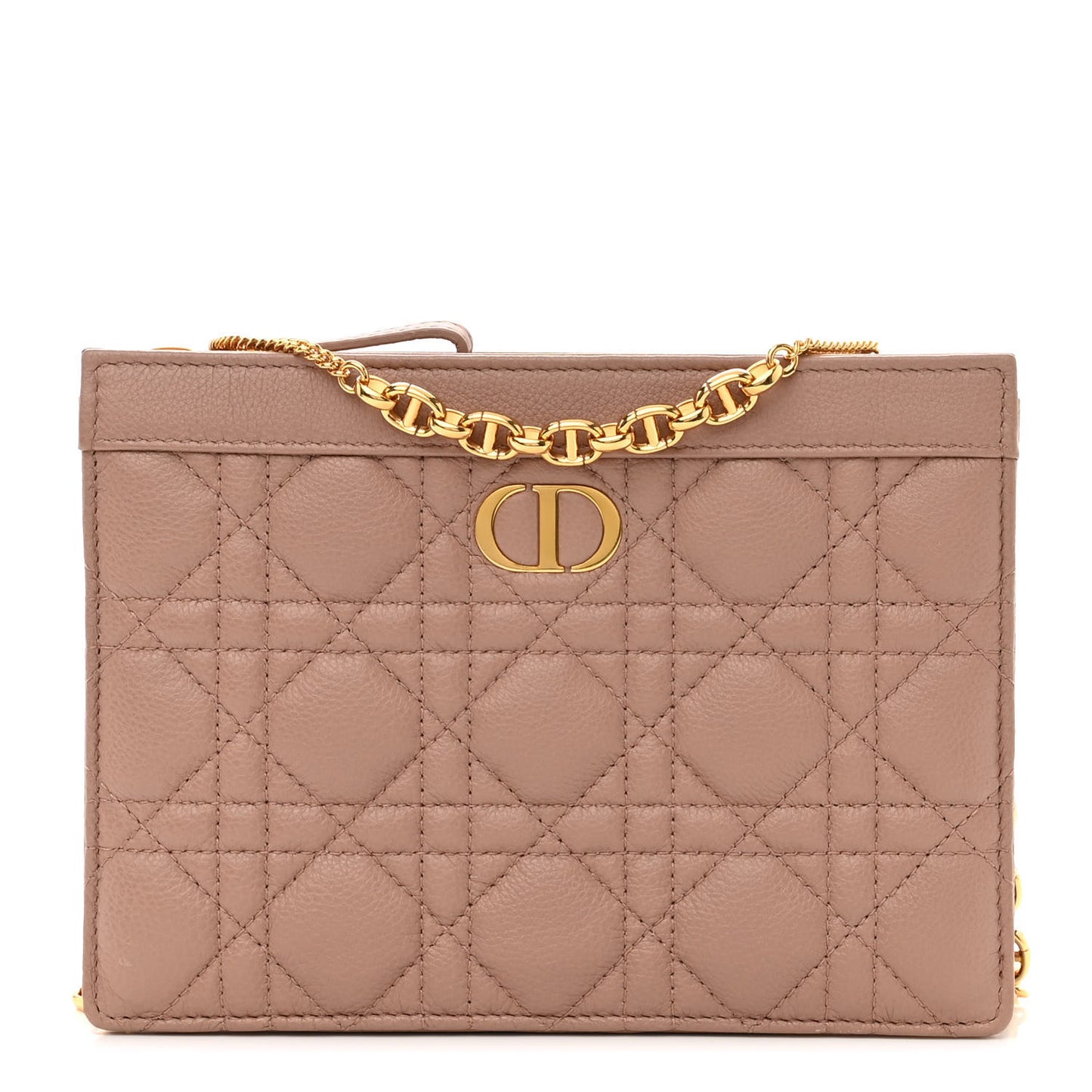 Calfskin Cannage Caro Zipped Pouch With Chain Fard