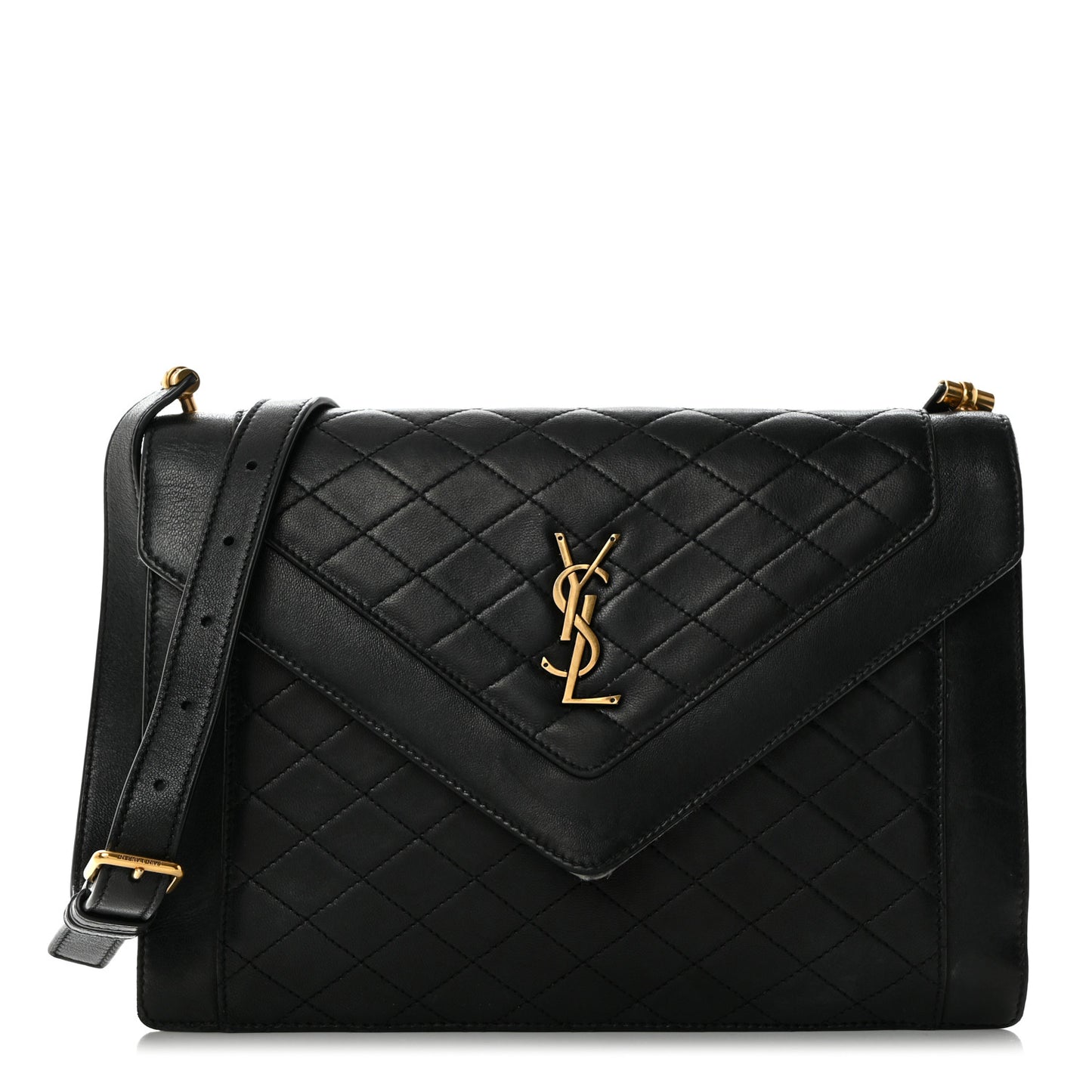 Calfskin Quilted Lacquered Gaby Satchel Black