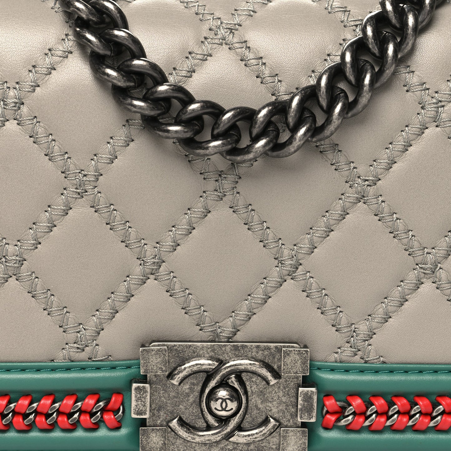 Lambskin Quilted Medium Top Handle Boy Flap Grey Green Red