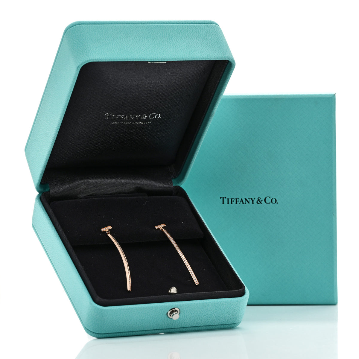 Tiffany 18K Rose Gold Diamond T Bar Earrings 6 of 6