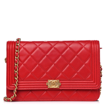 Chanel Lambskin Quilted Boy Wallet On Chain WOC Red 1 of 15
