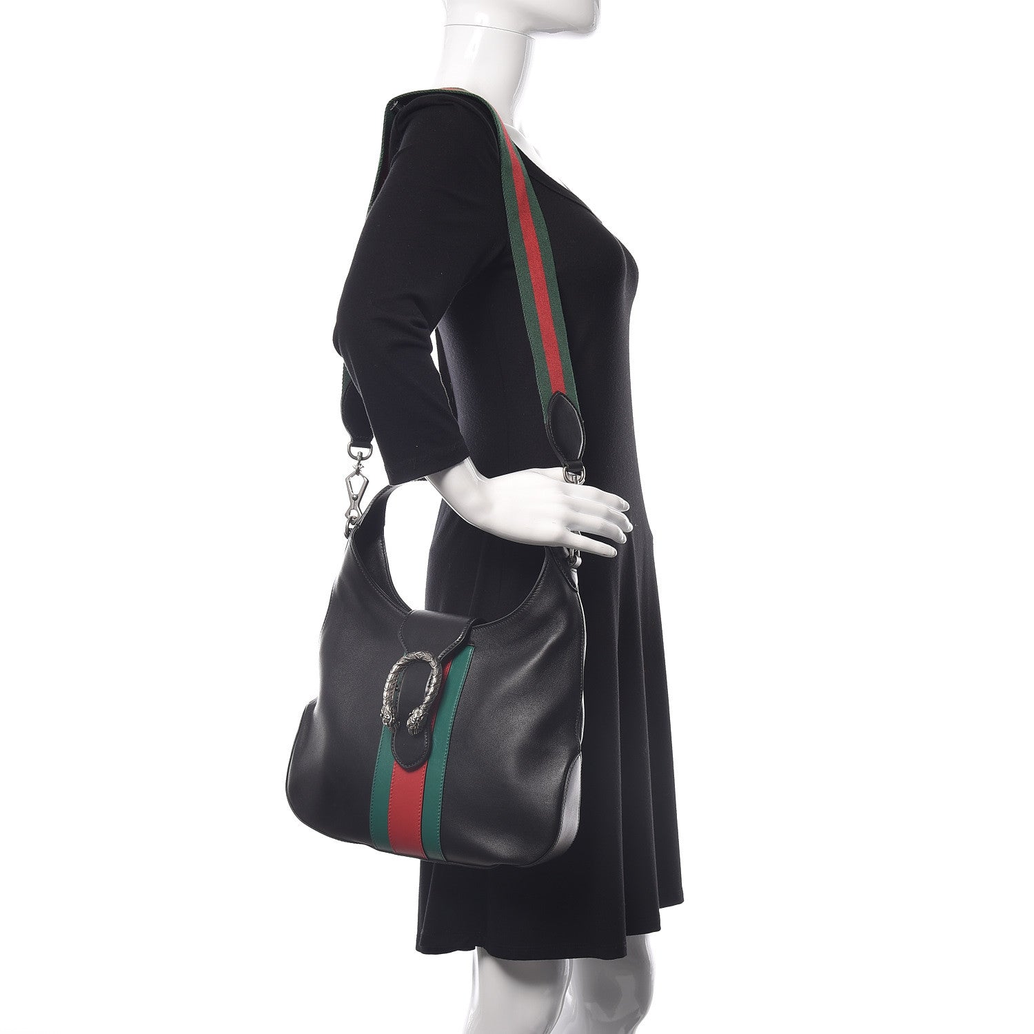 Gucci Calfskin Web Stripe Small Dionysus Hobo Black 2 of 11