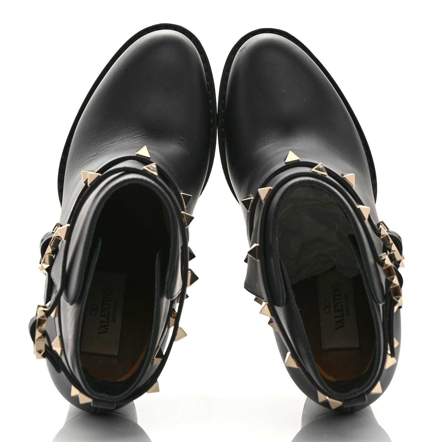 Valentino Garavani Pebbled Calfskin Rockstud Double Buckle 70mm Block Heel Ankle Boots 36.5 Black 5 of 9