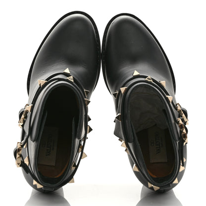 Valentino Garavani Pebbled Calfskin Rockstud Double Buckle 70mm Block Heel Ankle Boots 36.5 Black 5 of 9
