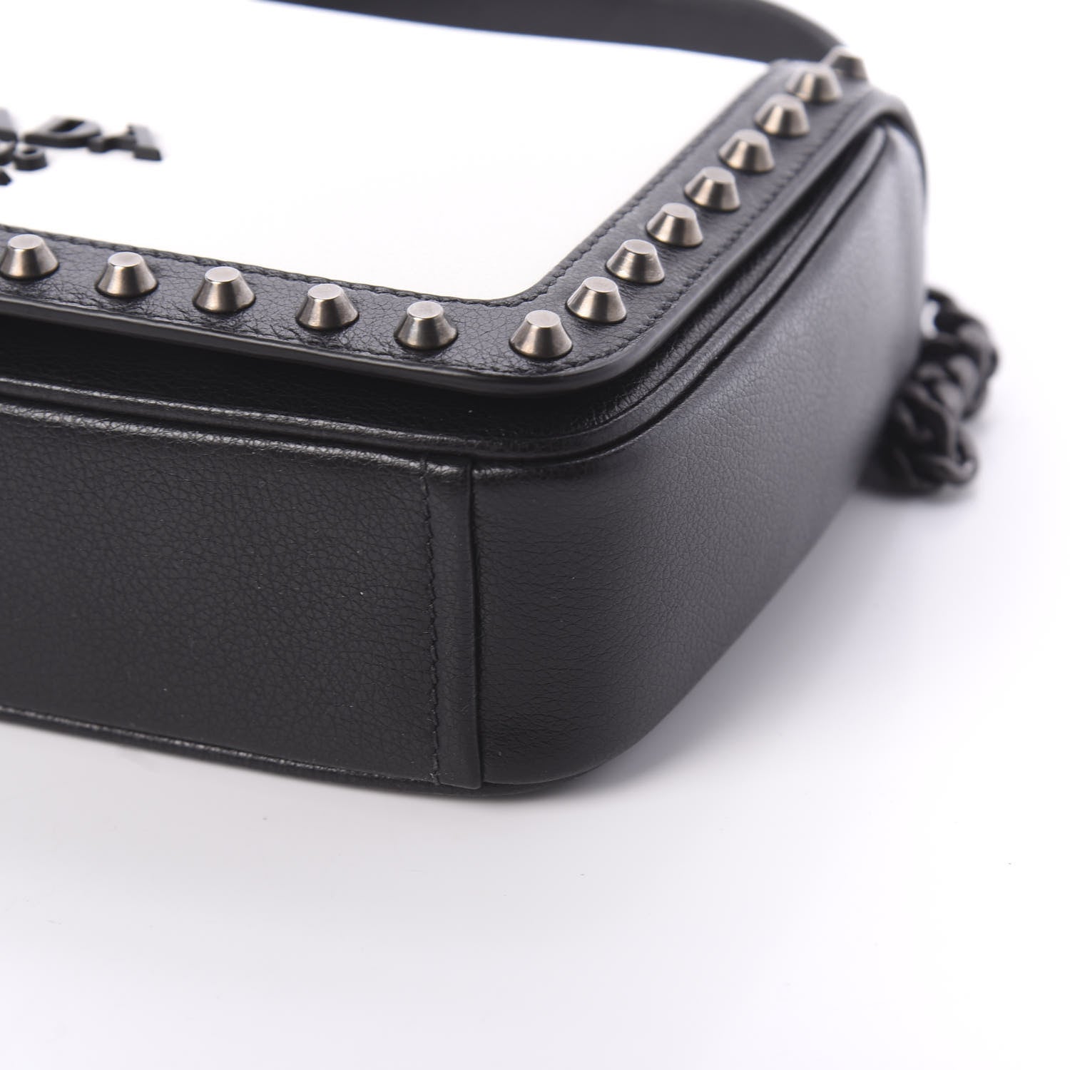 Prada Glace Calfskin Studded Crossbody White Black 9 of 9