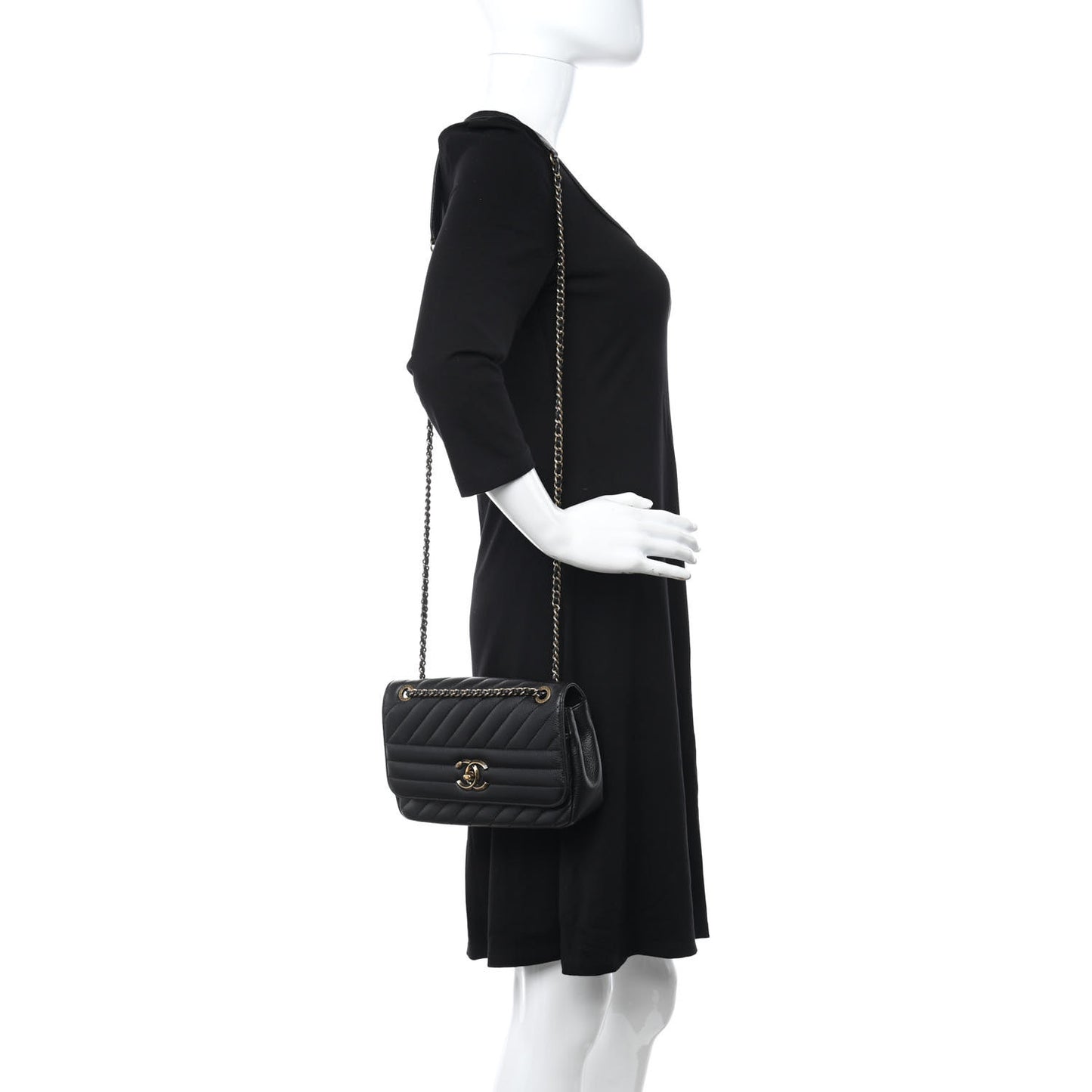 Shiny Goatskin Diagonal Quilted Small Flap Black