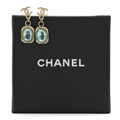 Chanel Crystal CC Drop Earrings Gold Blue 5 of 5
