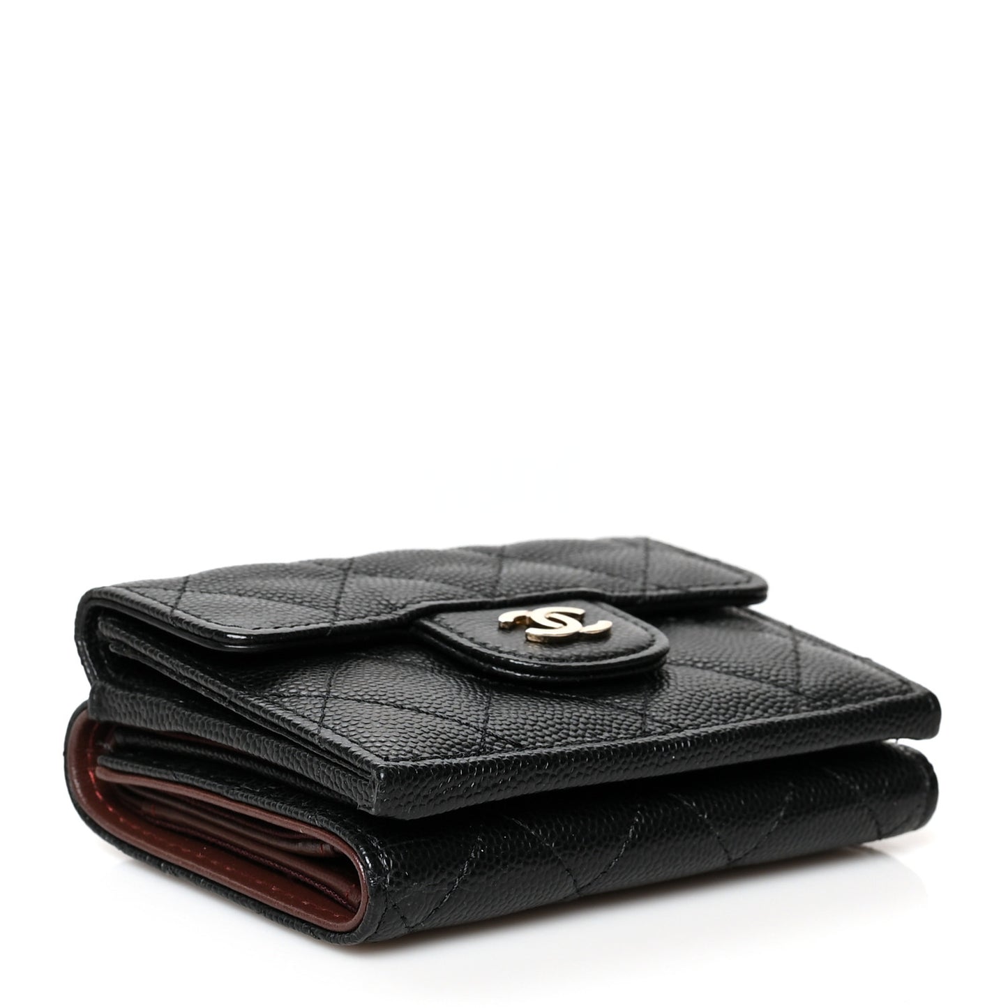 Caviar Quilted Compact Flap Wallet Black