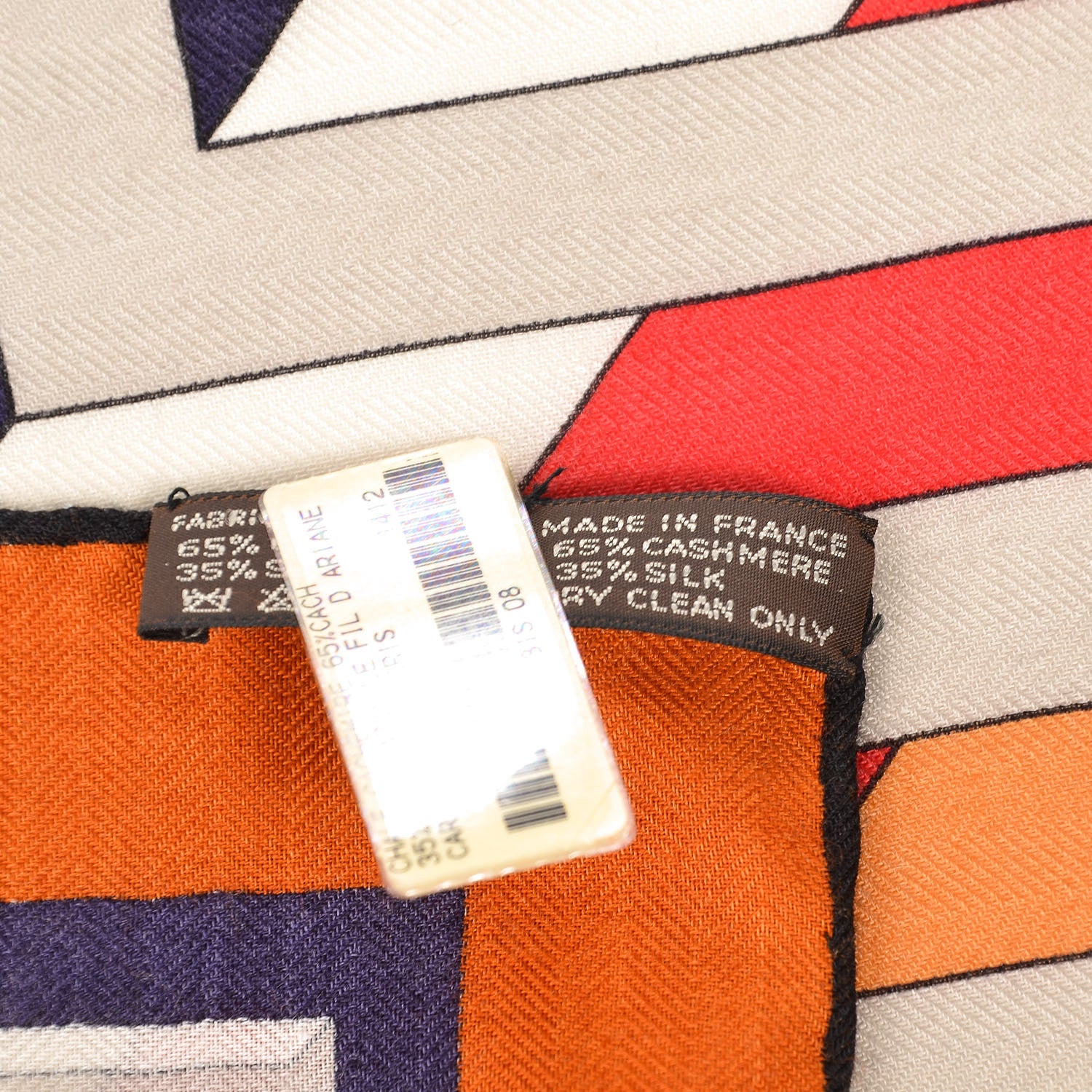 Hermes Cashmere Silk Le Fil D'Ariane Shawl 140 Caramel Rouge Gris 4 of 4