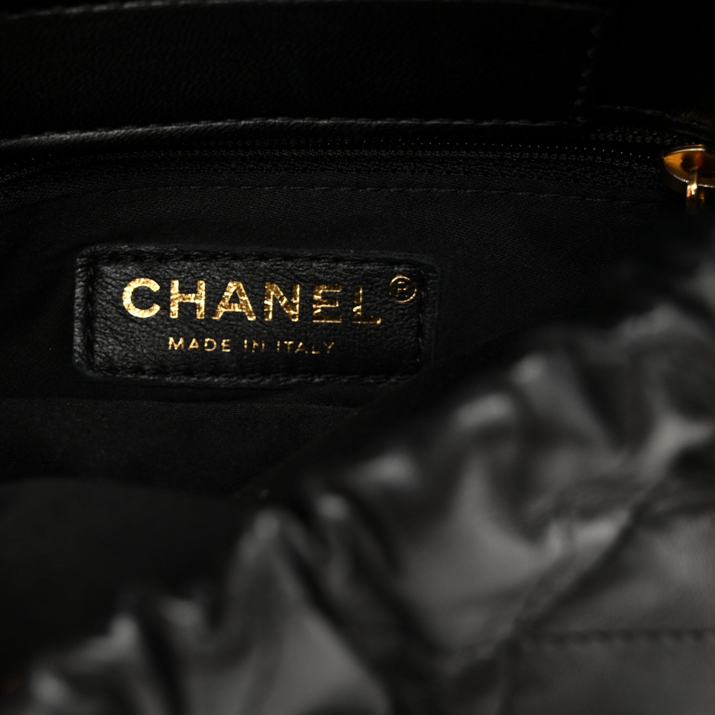 Lambskin Resin Quilted Small Bucket Bag Black