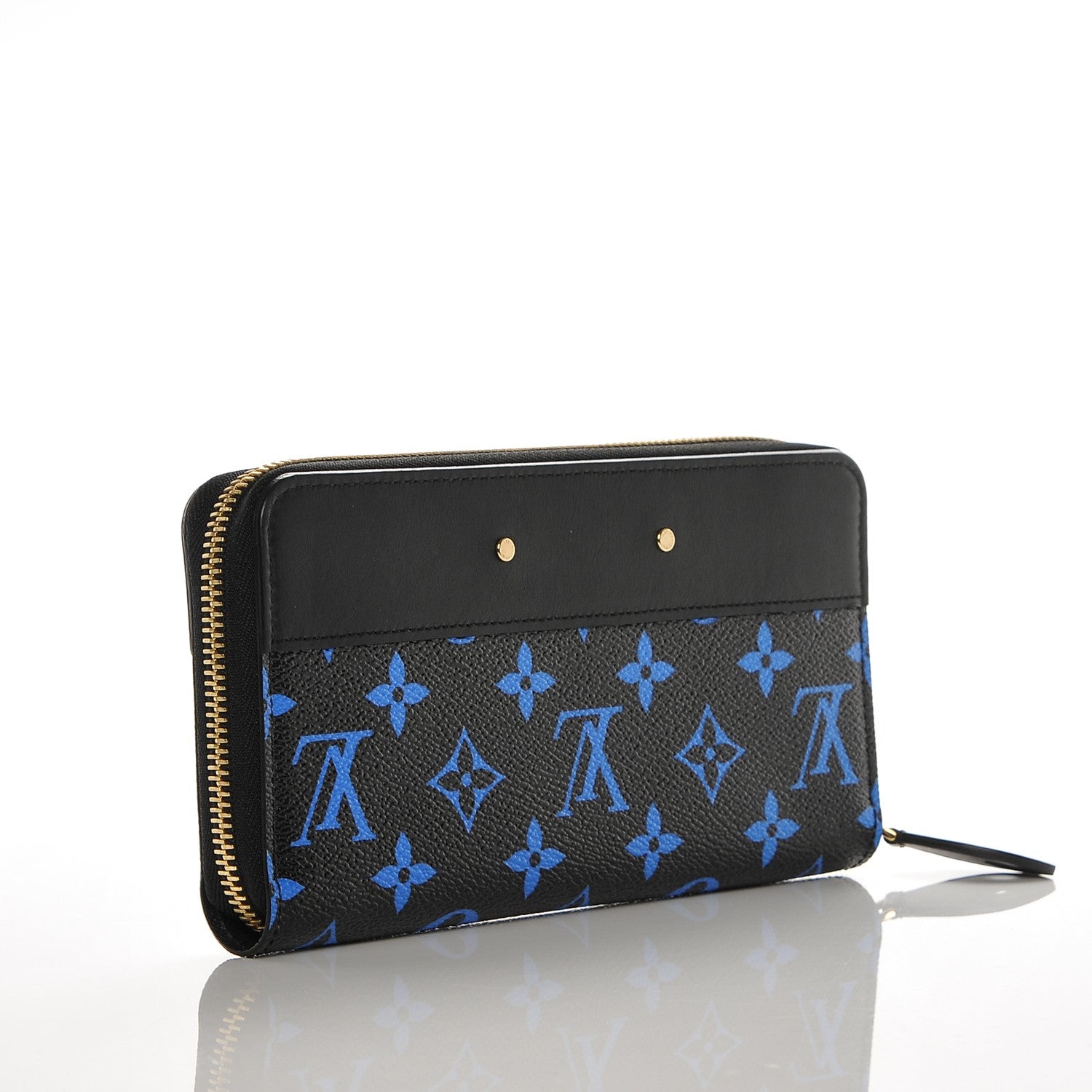 Louis Vuitton Calfskin Colored Monogram Zippy Wallet Blue Black 3 of 7