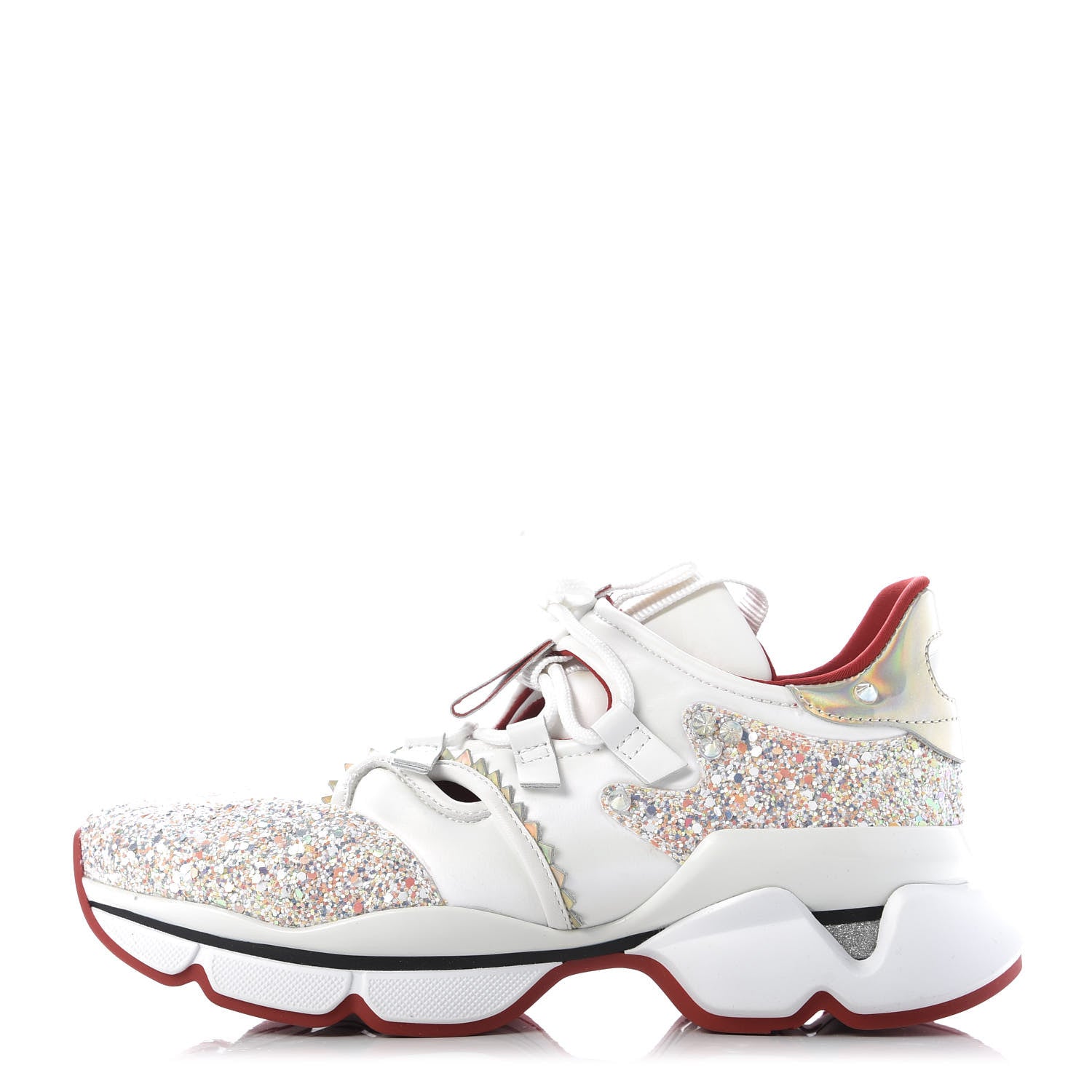 Christian Louboutin Calfskin Glitter Donna Red Runner Sneaker 37 White Multicolor 1 of 9