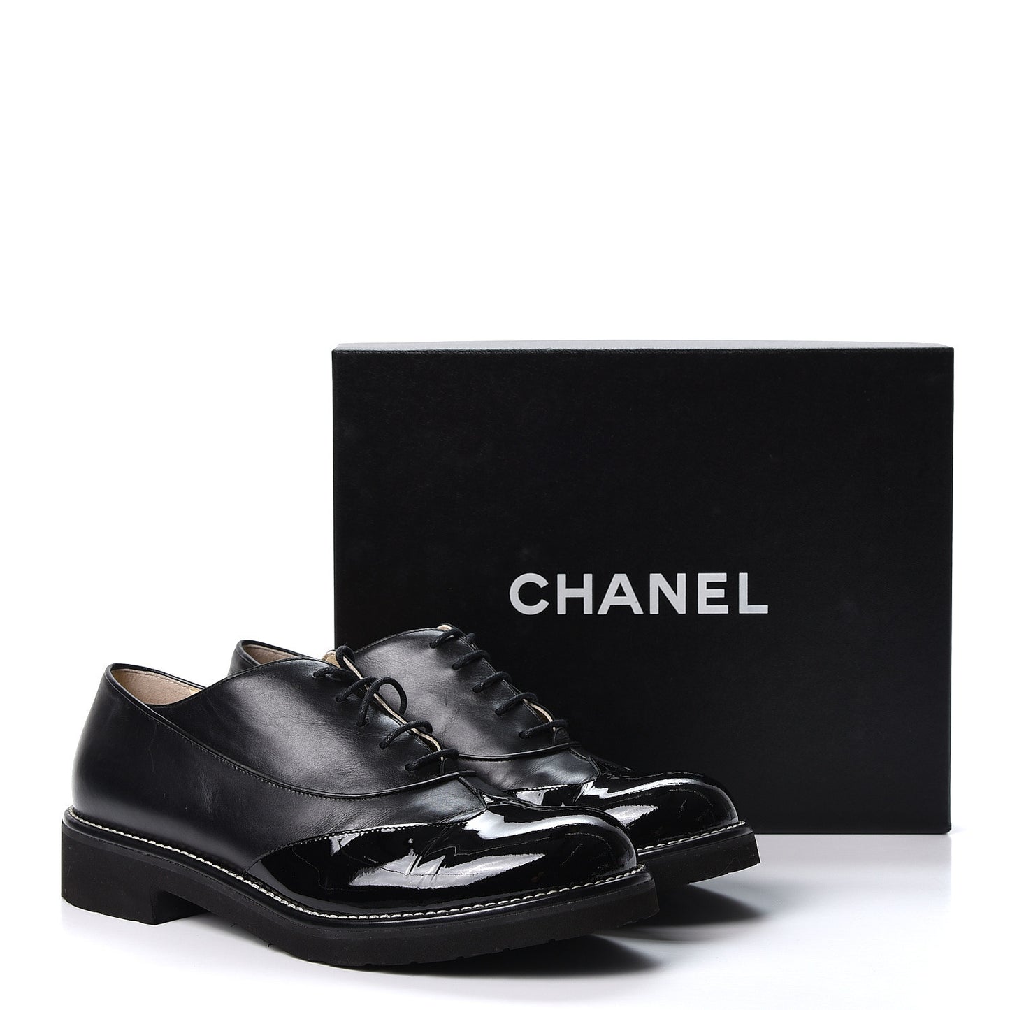 Patent Calfskin Lace Up Oxfords 40.5 Black