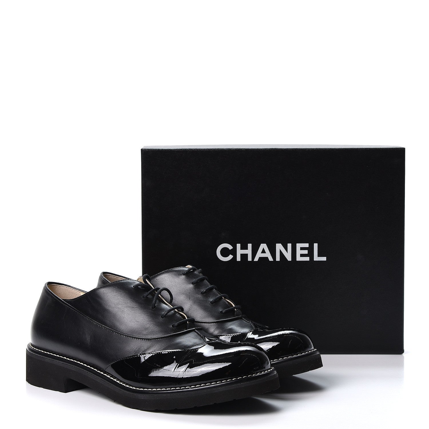 Chanel Patent Calfskin Lace Up Oxfords 40.5 Black 10 of 10