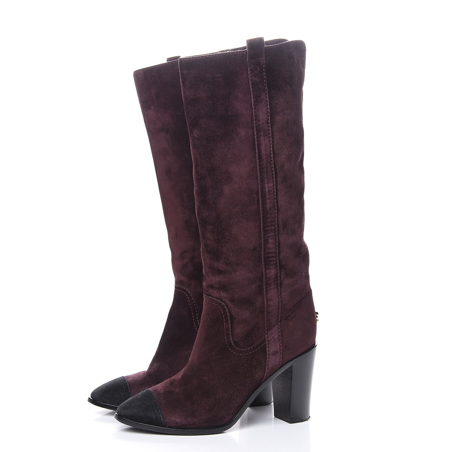 Suede Calfskin Cap Toe Boots 38.5 Burgundy