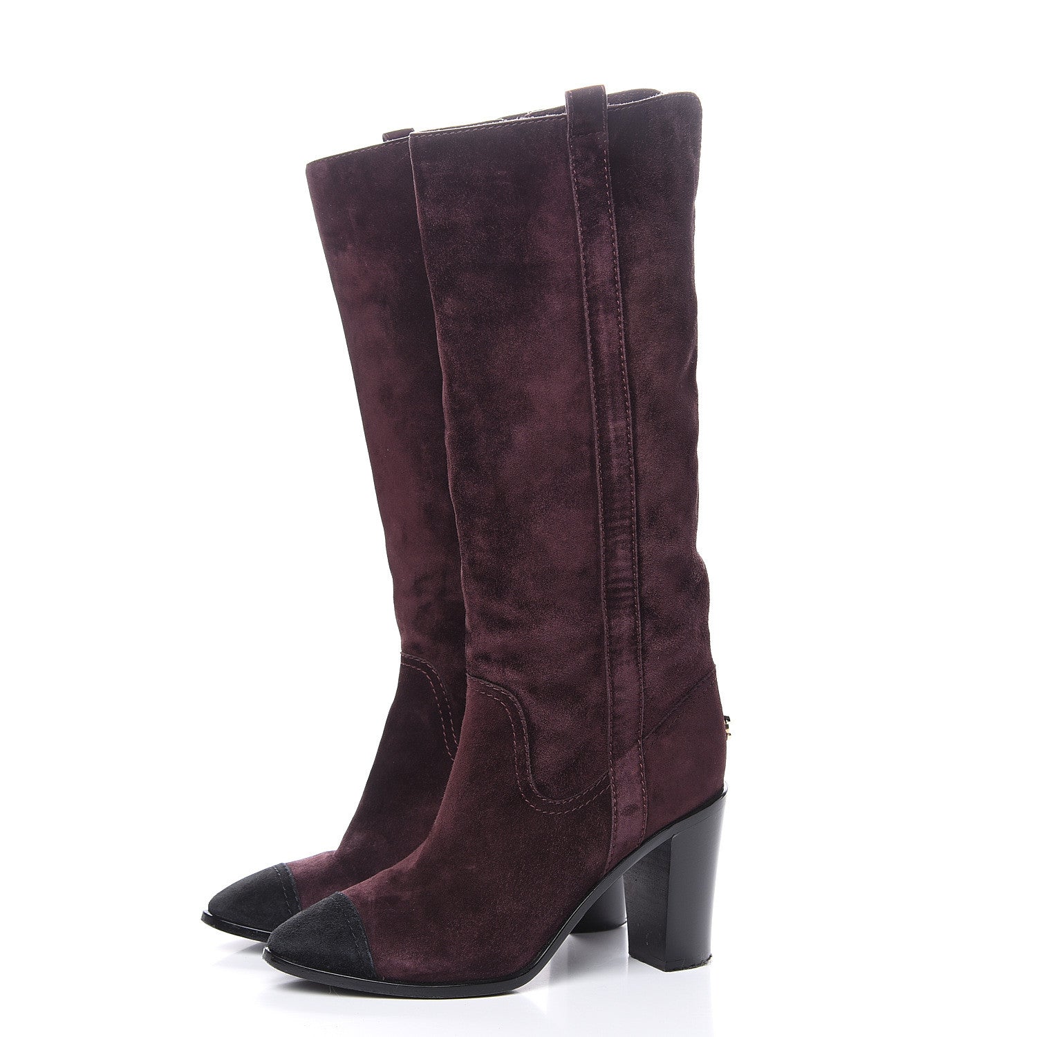 Chanel Suede Calfskin Cap Toe Boots 38.5 Burgundy 3 of 9