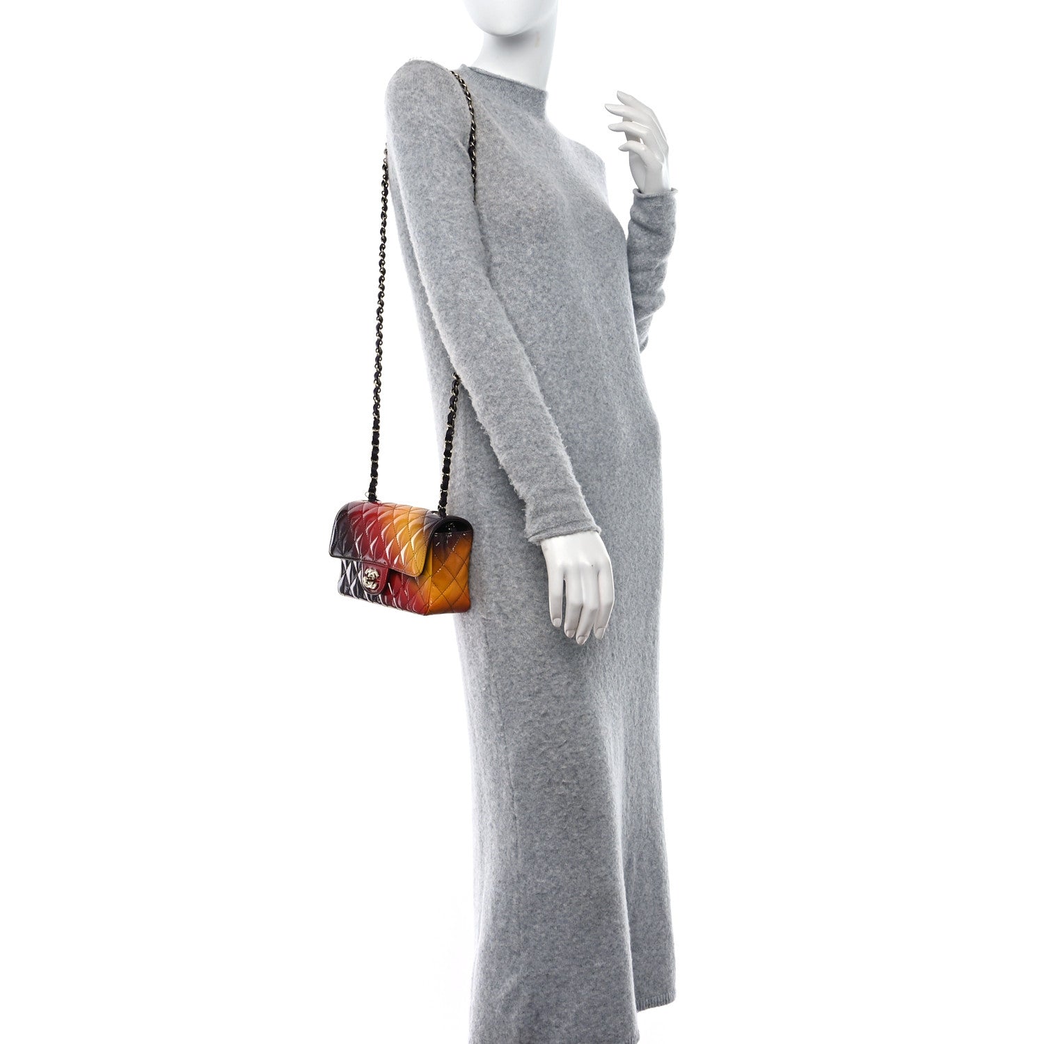 Chanel Shaded Patent Calfskin Quilted Mini Rectangular Flap Red Yellow Dark Purple 2 of 9