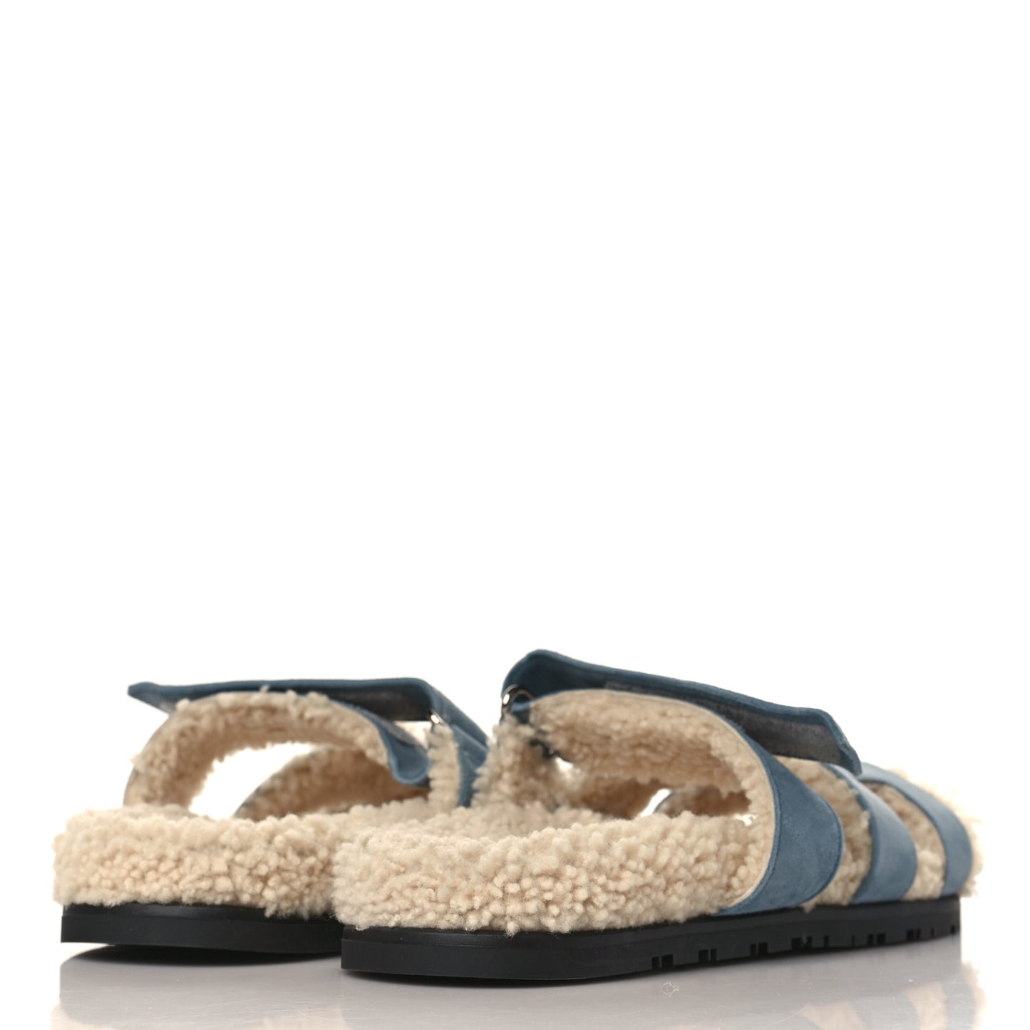 Suede Goatskin Woolskin Womens Chypre Sandals 38.5 Bleu Pinede Ecru