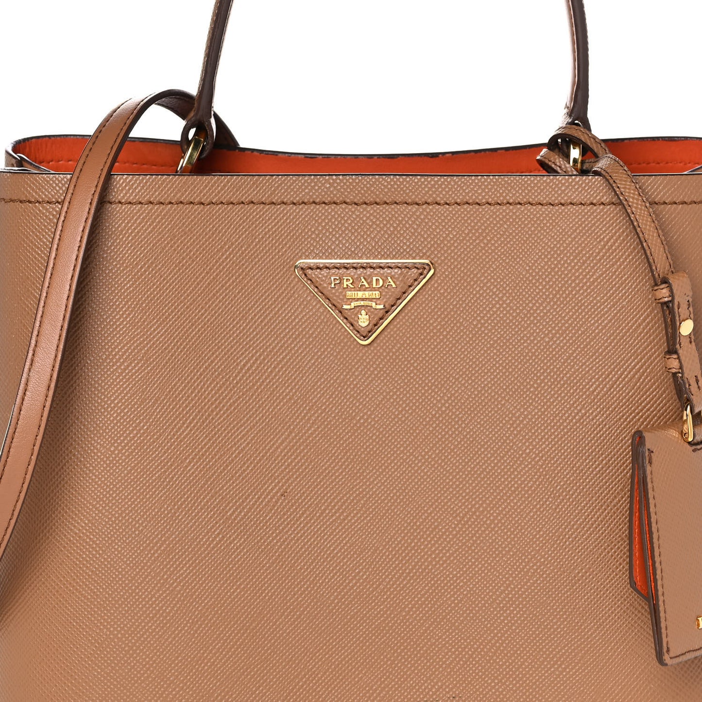 Saffiano Cuir Medium Panier Bucket Bag Caramel Papaya