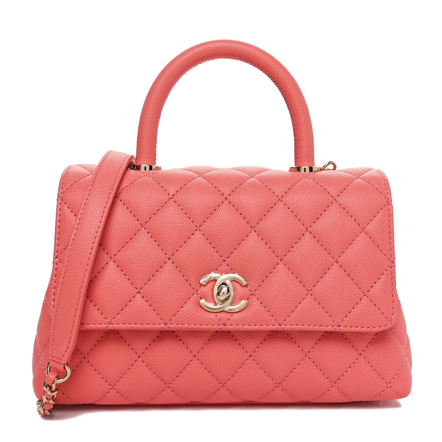 Caviar Quilted Mini Coco Handle Flap Coral