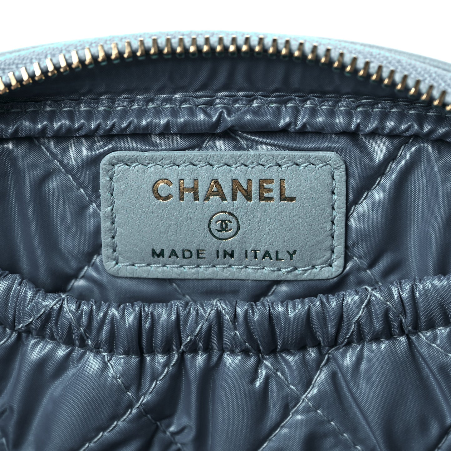 Lambskin Quilted Small Curvy Pouch Cosmetic Case Light Blue