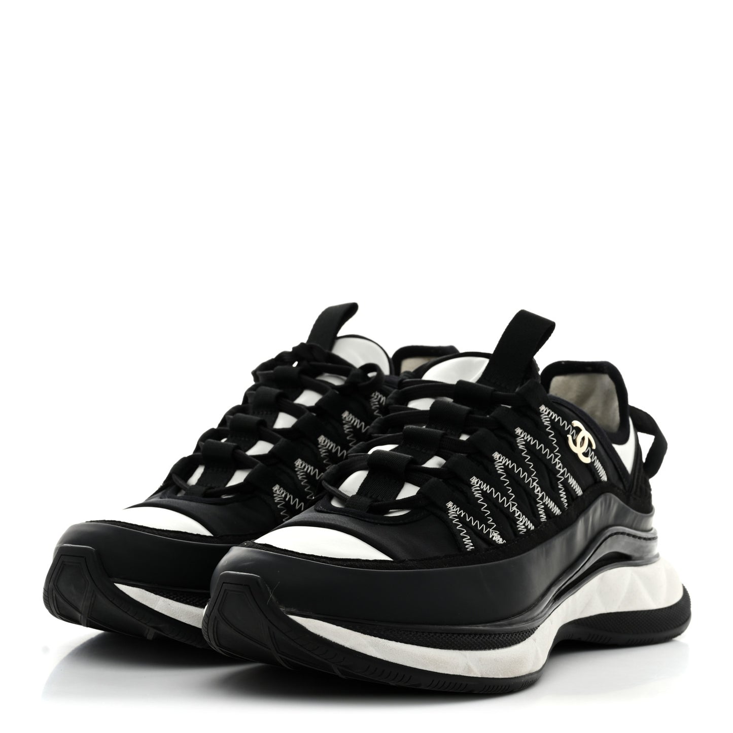Mixed Fibers Suede Calfskin CC Sneakers 39 Black White