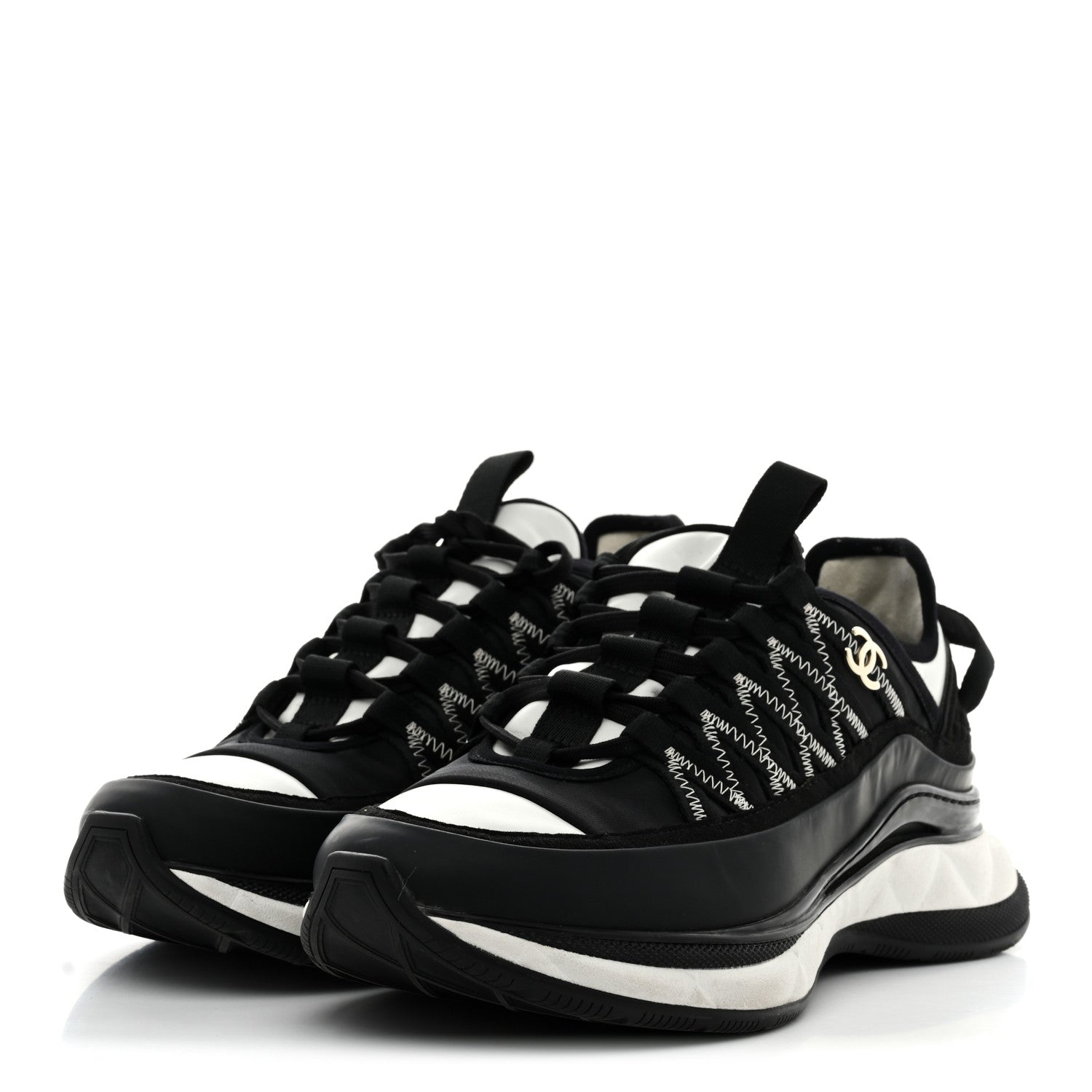 Chanel Mixed Fibers Suede Calfskin CC Sneakers 39 Black White 4 of 9