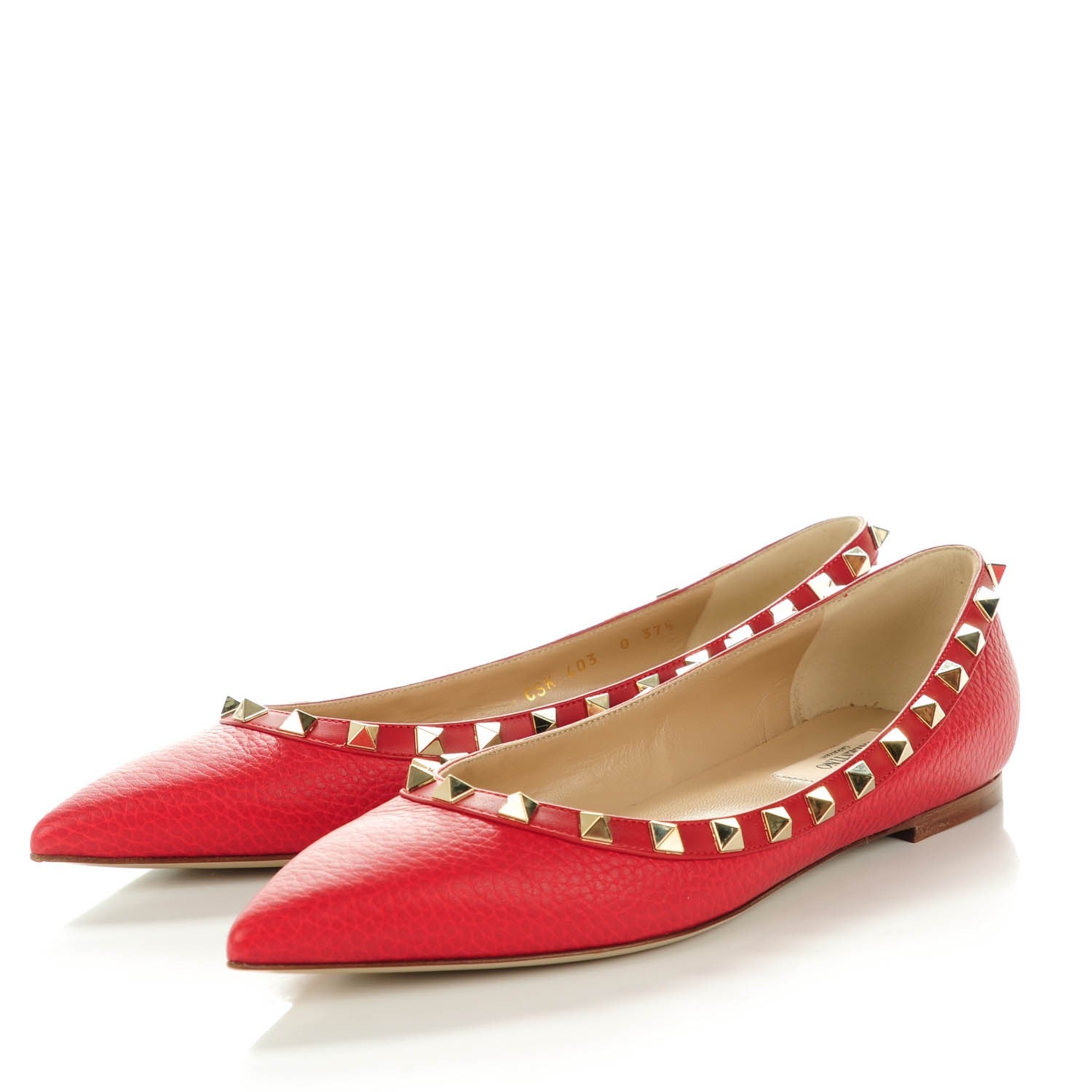 Valentino Garavani Pebbled Calfskin Rockstud Ballerina Flats 37.5 Rosso Valentino 3 of 8