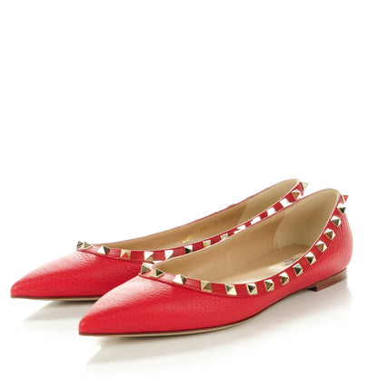 Valentino Garavani Pebbled Calfskin Rockstud Ballerina Flats 37.5 Rosso Valentino 3 of 8