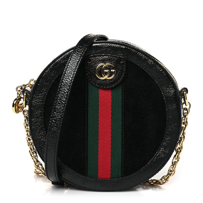 Gucci Suede Patent Web Mini Ophidia Round Shoulder Bag Black 1 of 9
