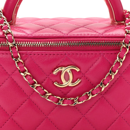 Chanel Lambskin Quilted Small Top Handle Vanity Case With Chain Dark Pink 9 of 12