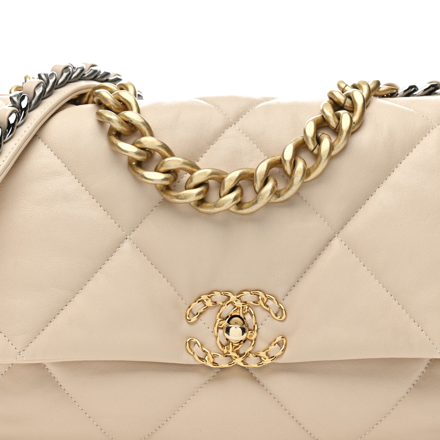 Chanel Goatskin Quilted Large Chanel 19 Flap Beige 8 of 14