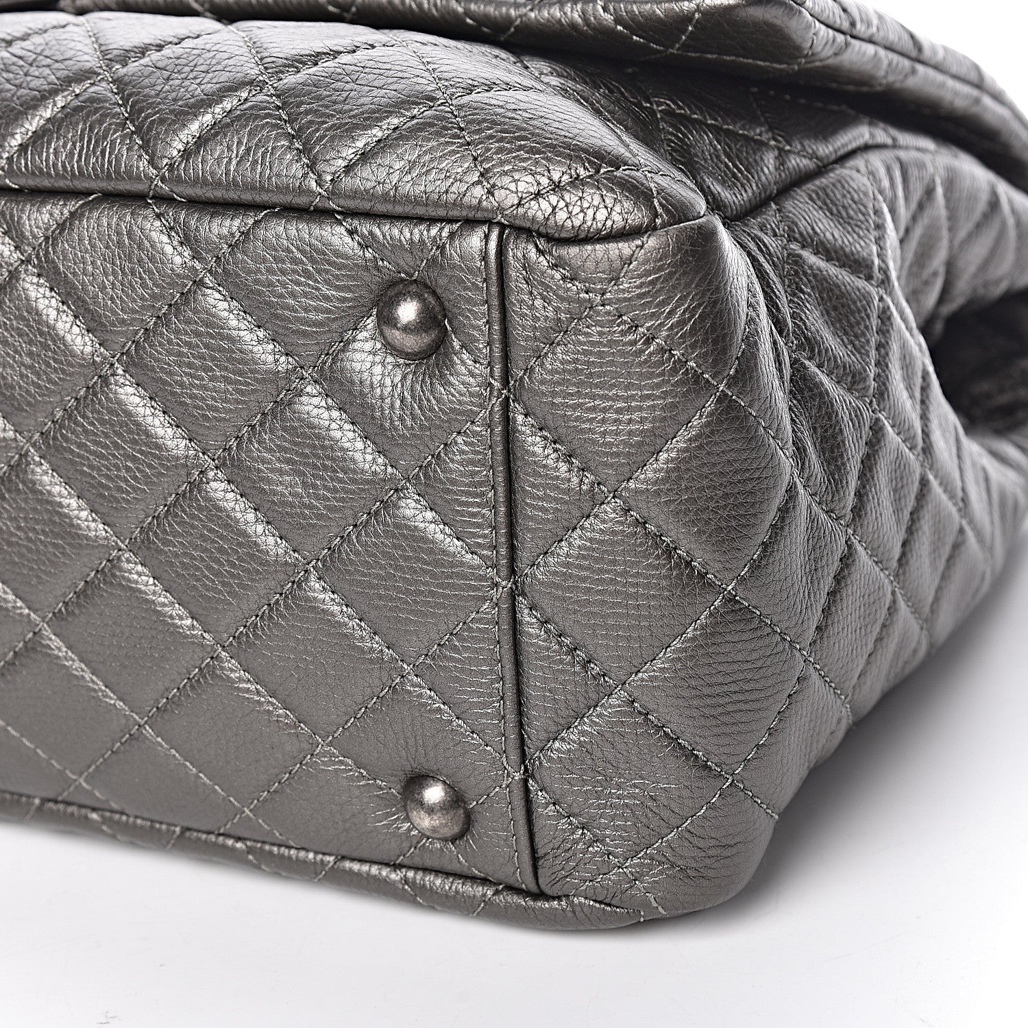 Chanel Metallic Calfskin Quilted XXL Travel Flap Bag Dark Silver 9 of 10