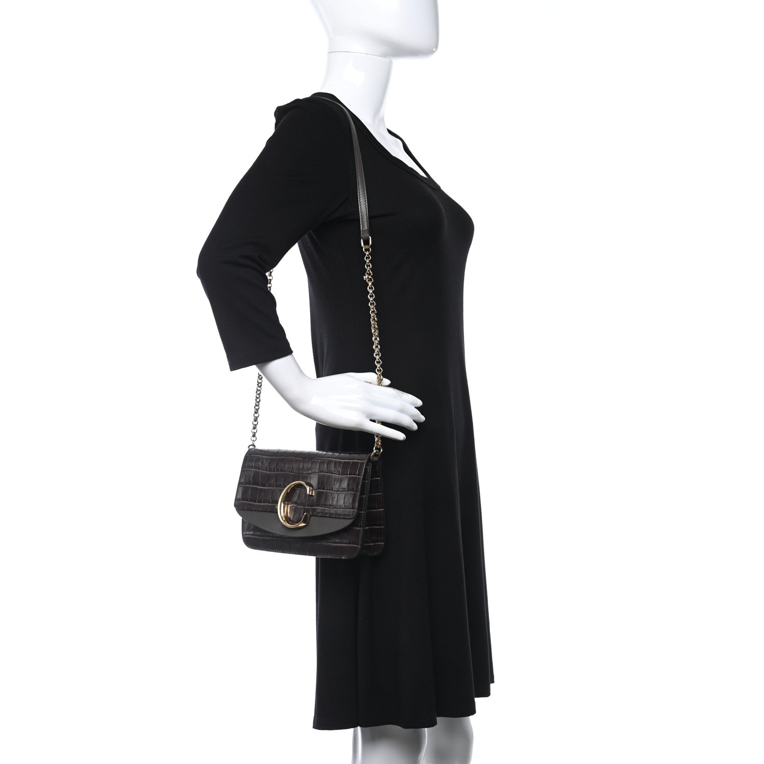 Chloe Calfskin Crocodile Embossed C Clutch With Chain Profound Brown 2 of 9