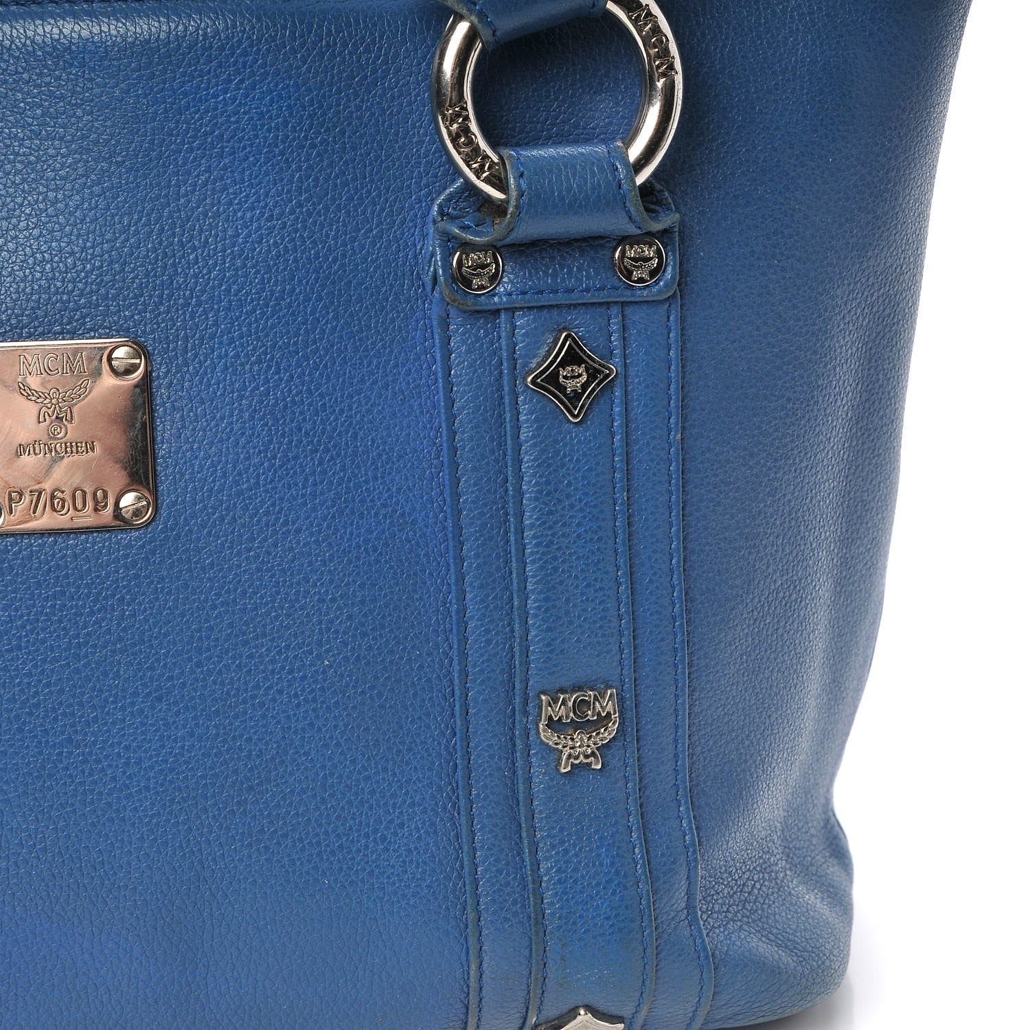 MCM Calfskin Studded Tote Bag Blue 21 of 24