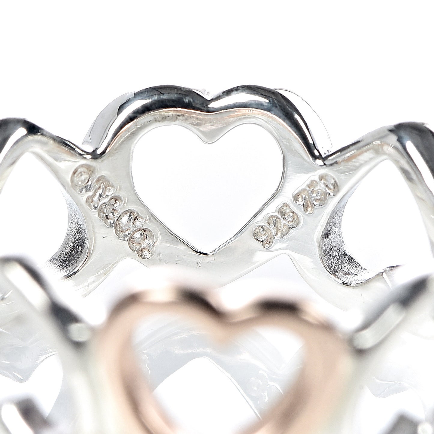 Sterling Silver 18K Rose Gold Hearts Eternity Band Ring 50 5.5