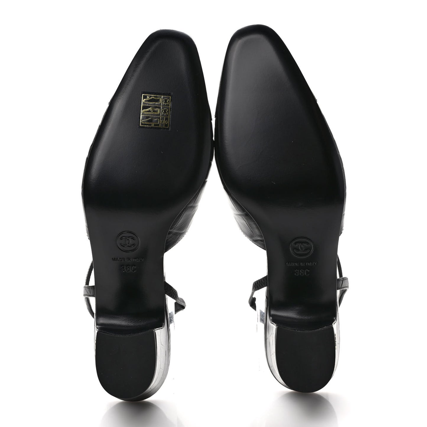 Calfskin Crocodile Embossed Patent Cap Toe CC Slingback Sandals 38 Black
