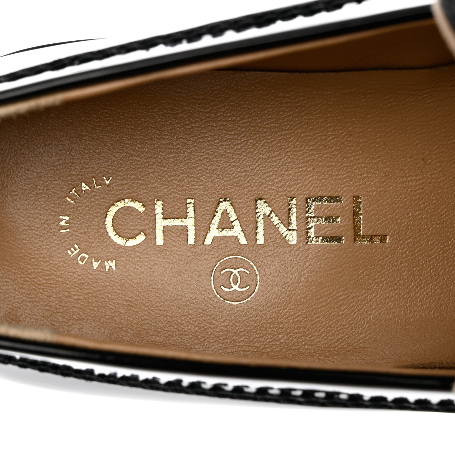Chanel Shiny Calfskin Logo Loafers 38 Black 8 of 9