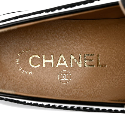 Chanel Shiny Calfskin Logo Loafers 38 Black 8 of 9