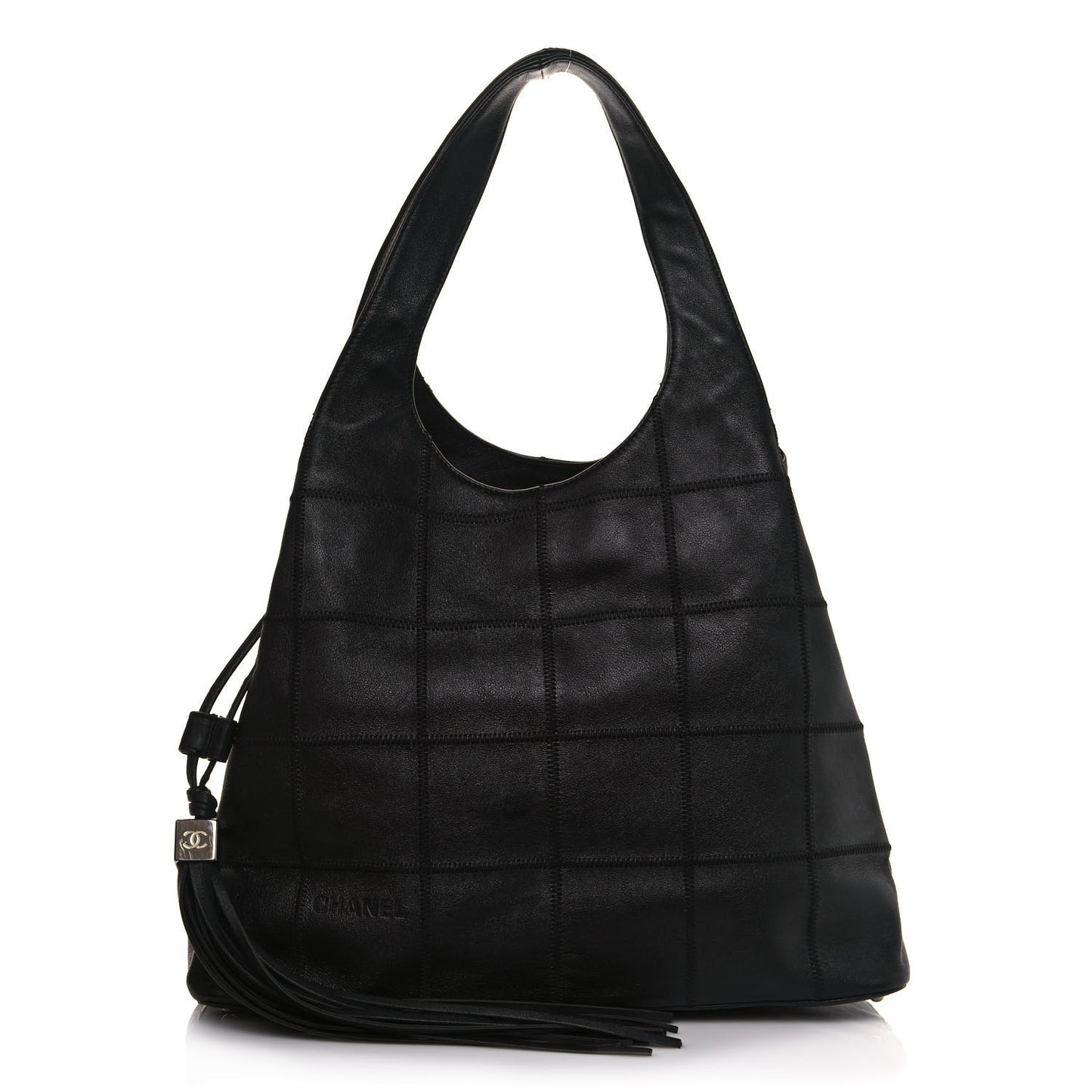 Calfskin Square Stitched Tassel Bag Black