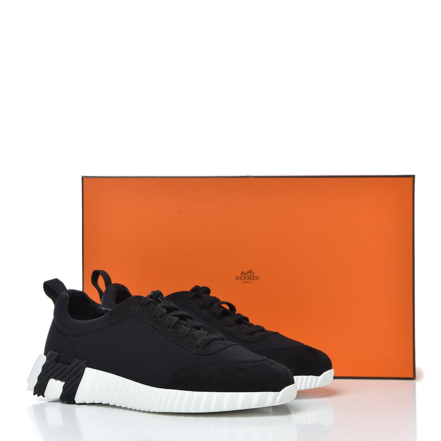 Hermes Technical Jersey Suede Goatskin Bouncing Sneakers 36 Black White 11 of 11
