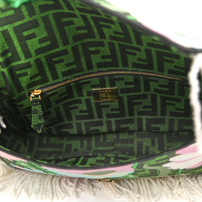 Fendi Fabric Jacquard FF 1974 Fringe Floral Embroidered Baguette Verde Multcolor 5 of 10
