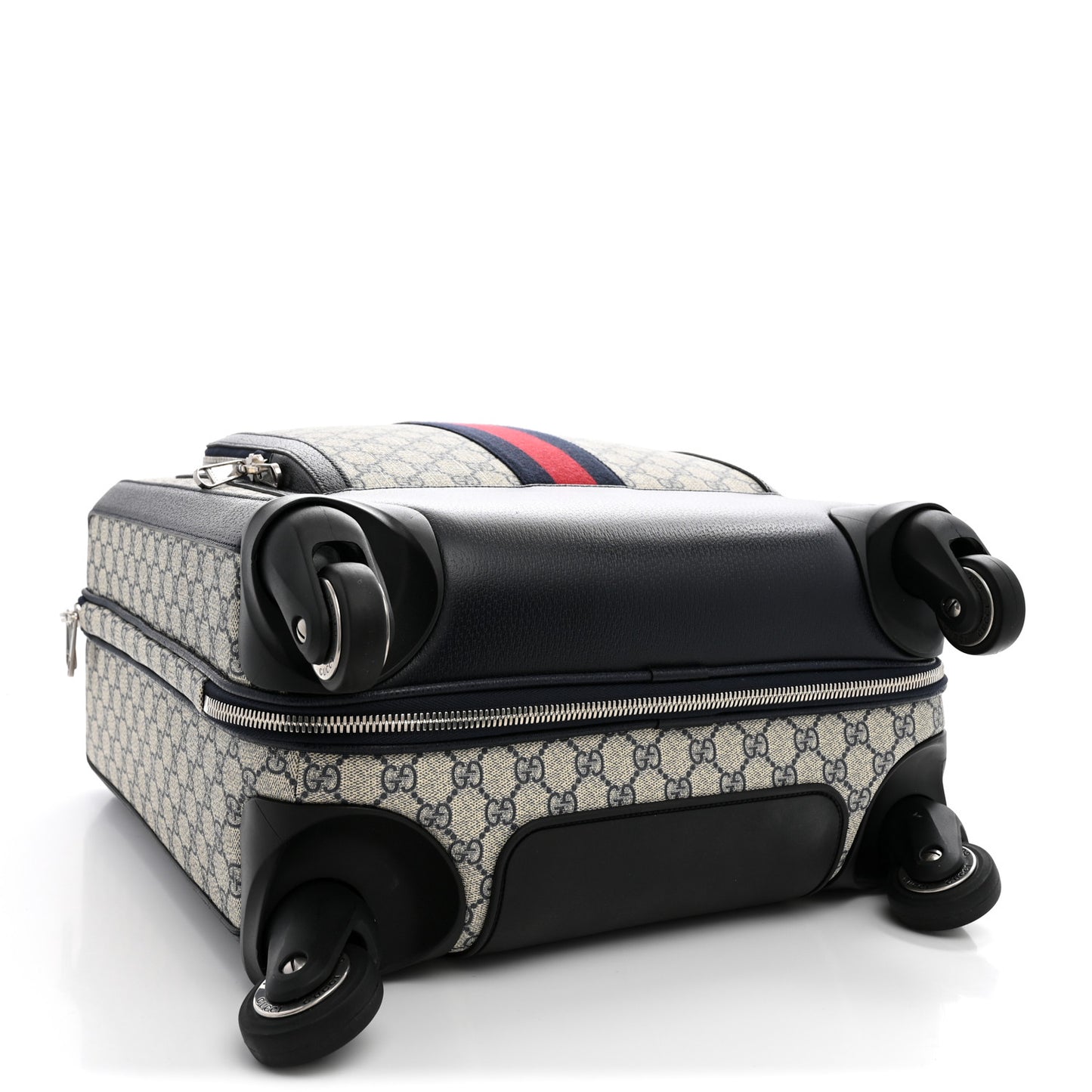 GG Supreme Monogram Textured Dollar Calfskin Web Small Savoy Cabin Trolley Beige Blue