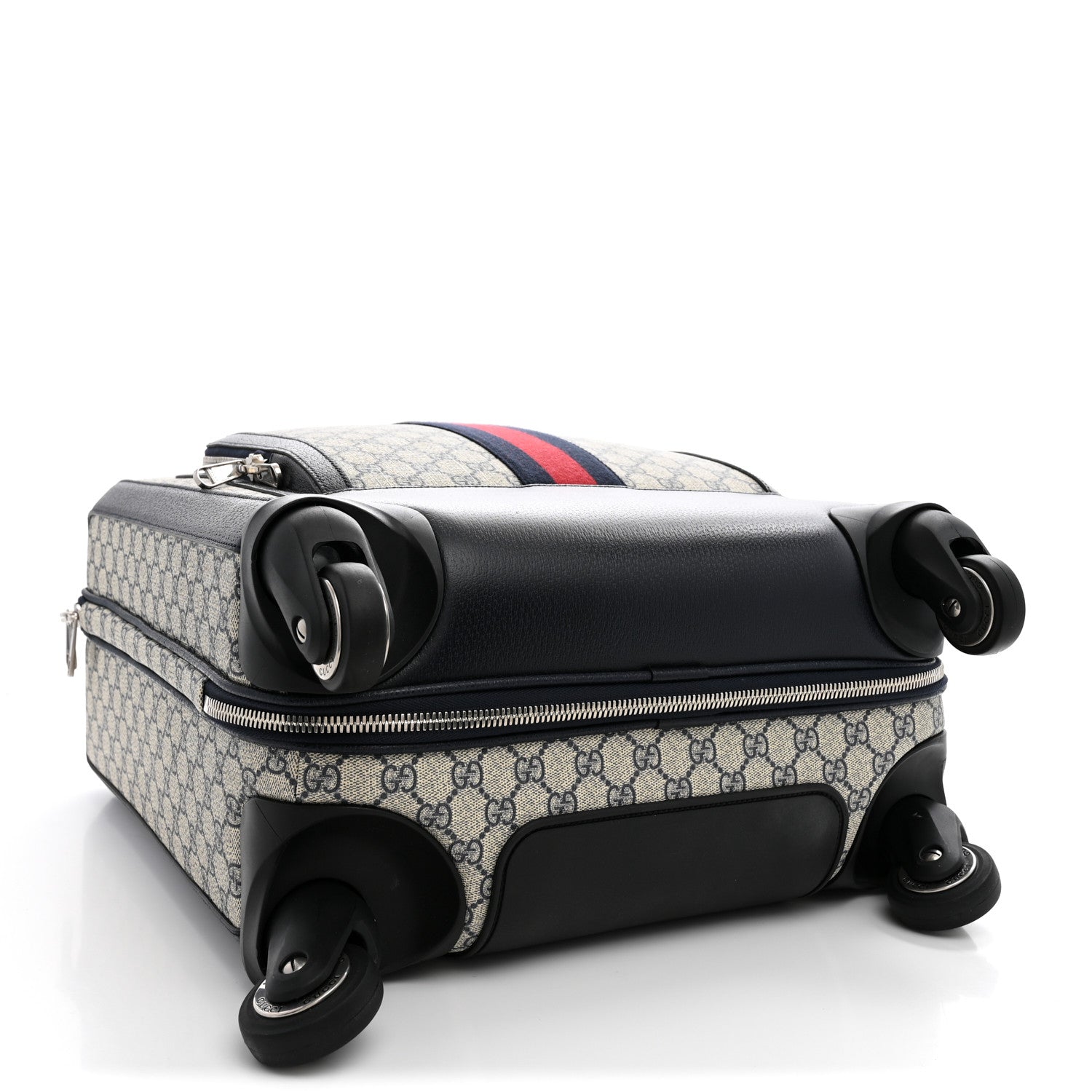 Gucci GG Supreme Monogram Textured Dollar Calfskin Web Small Savoy Cabin Trolley Beige Blue 3 of 9