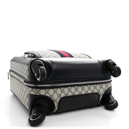 Gucci GG Supreme Monogram Textured Dollar Calfskin Web Small Savoy Cabin Trolley Beige Blue 3 of 9