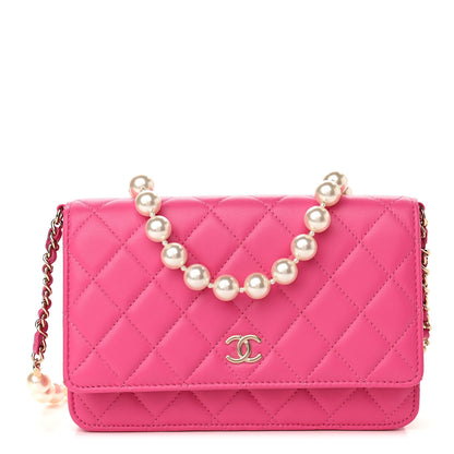 Chanel Lambskin Quilted Pearl Wallet On Chain WOC Pink 1 of 11