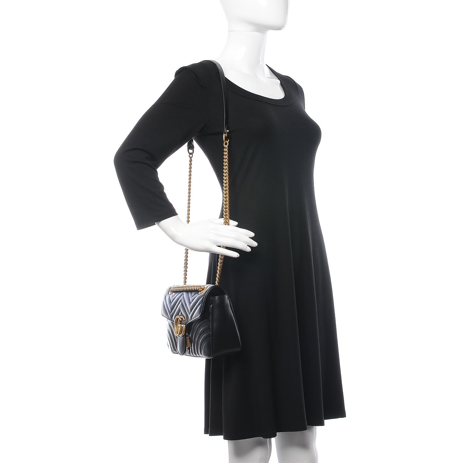 Gucci Calfskin Matelasse Small GG Marmont Shoulder Bag Black 2 of 8