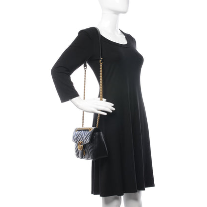 Gucci Calfskin Matelasse Small GG Marmont Shoulder Bag Black 2 of 8