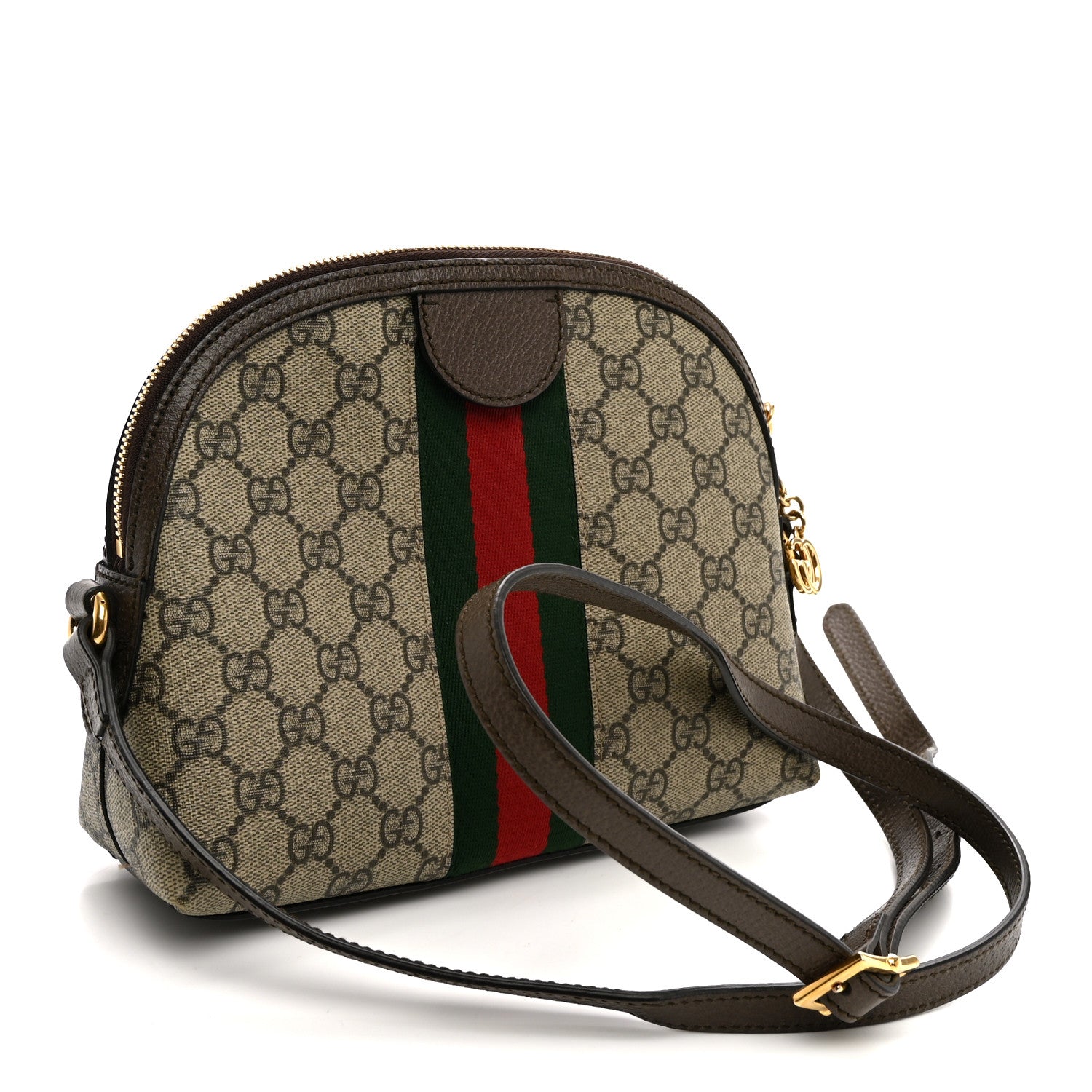Gucci GG Supreme Monogram Textured Dollar Calfskin Web Small Ophidia Dome Shoulder Bag Beige Ebony New Acero 3 of 12