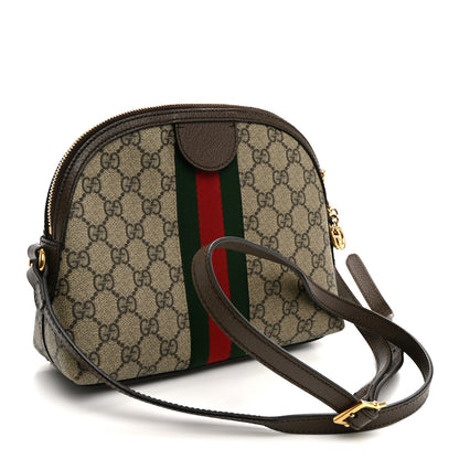 Gucci GG Supreme Monogram Textured Dollar Calfskin Web Small Ophidia Dome Shoulder Bag Beige Ebony New Acero 3 of 12